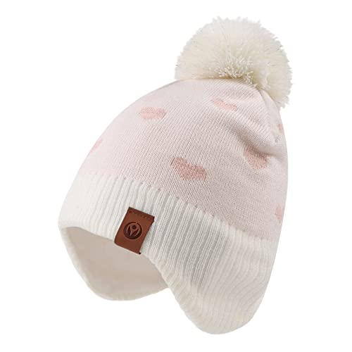 JANGANNSA Knitted Baby Hat Scarf Set Winter Warm Boys Girls Beanie Fleece Lining Toddler Kids Hats with Pompom