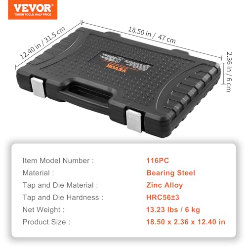 Image of Tap and Die Set, 116-Piece Include Metric and SAE Size, Bearing Steel Taps and Dies, Essential Threading Tool for Cutting External Internal Threads, with Complete Accessories and Storage Case