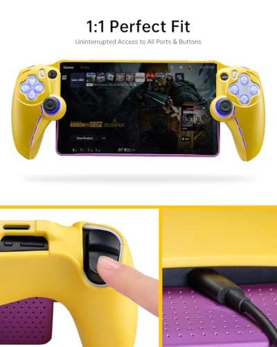 Image of UYIYE Case for PlayStation Portal, Soft Protective PS Portal Case Accessories with Anti-Slip Comfort Grip, Slim Remote Player Cover Skin & Hard Shell Case-Yellow&Purple