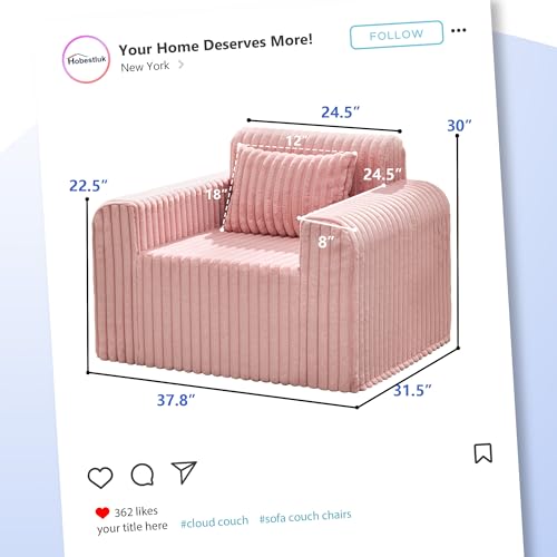 Image of Hobestluk Single Sofa Foam Couch Sofa for Small Spaces Comfy Sofas with Removable Cover Furry Couch with Pillows for Living Room, Bedroom, Apartment, Office (Pink, Standard)