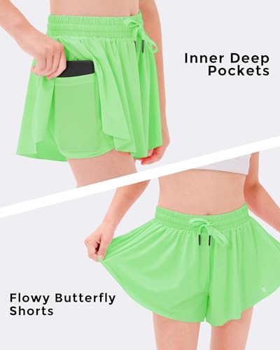 Image of Stelle Girls Flowy Shorts with Pockets Athletic Running Skirt High Waist Butterfly 2 in 1 Sports Short 5-16 Years