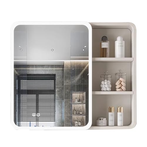 Badezimmerschrank-Wandhalterung mit Spiegel, Raum, Aluminiummaterial, weißer Medizinschrank mit Spiegel, intelligente Antibeschlagverkabelung erforderlich, geeignet für Wohnungen, Hotels