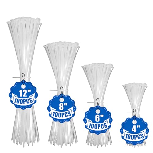 Clear Zip Ties Assorted Sizes 4+6+8+12 Inch 400 Pack Self-Locking - image 1