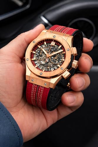 Image of Luxury Skeleton Dial Men's Watch with Rose Gold Case & Red Premium Strap