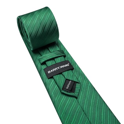 Image of Barry.Wang Solid Striped Tie for Men Silk Necktie Pocket Square Cufflinks Formal Wedding Party Business