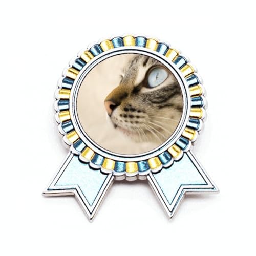 Broche photo chaton yeux bleus gris accessoire métal veste et sac