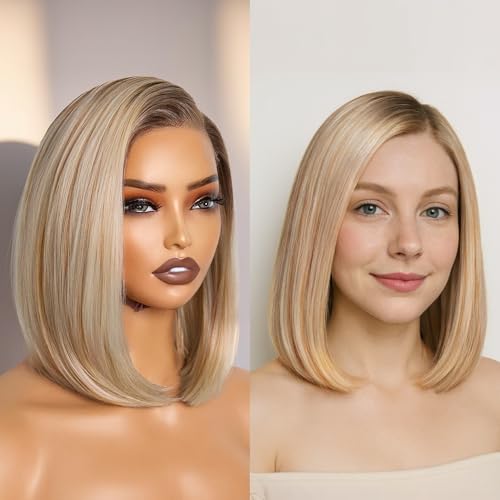 GORGIUS Ombre Blonde Bob Lace Front Wigs with Brown Roots