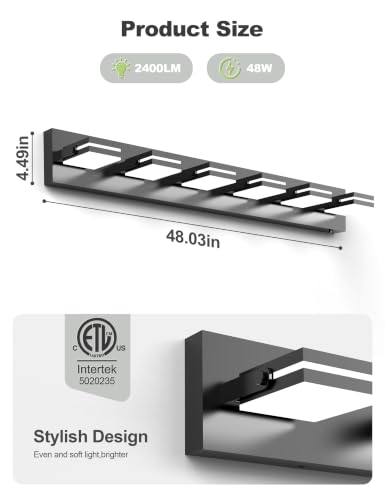 Image of VOLISUN 6 Light Bathroom Vanity Light, 41.8 inch Dimmable Bathroom Light Fixtures Over Mirror, 5 Color Temperatures, 180Rotatable Head, Black LED Vanity Lights for Bathrooms-ETL Certificated