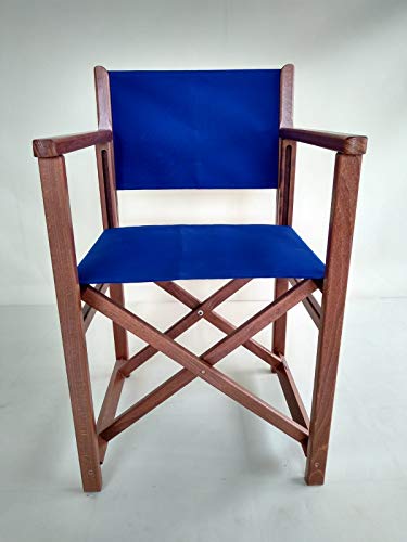AUTENTICA Silla Menorquina - Silla Director - Silla Plegable en Madera para TERRAZA y Jardin en Color Brandy Y Tela ACRILICA Color Azul