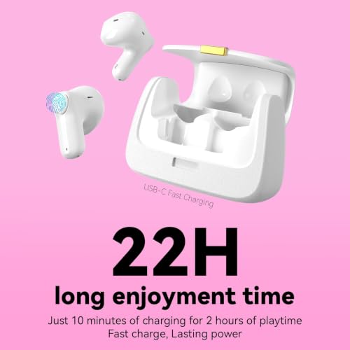 Image of ANCwear Wireless Earbuds with Mini Handbag Case, 22H Playtime, Pearl White | Bluetooth 5.3, 13mm drivers, touch controls and DIY stickers for music, calls, travel, everyday wear and gifting