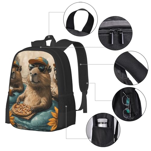Image of Cute Capybara Print Backpack For Men Women Lightweight Daypack For Daily Commutes Business Travel Hiking