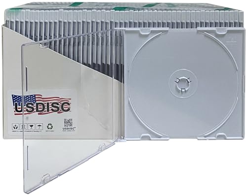 USDISC CD Jewel Cases Slimline 5.2mm Single 1 Disc White Pack of 100