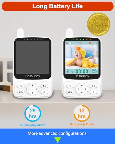 Hellobaby Baby Monitor - Portable Video Baby Monitor With Camera And Audio, 4 Inch Ips, 29-Hr Battery, 1000Ft Range, Night Vision, 2-Way Audio, No Wifi,Temperature, Ideal For Travel thumb #1