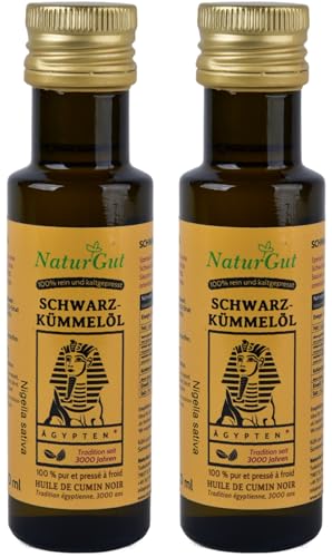 NaturGut Ägyptisches Schwarzkümmelöl 2x100ml - Orientalische Gold der Natur Intensiv Würziger Schwarzkümmel-Geschmack 100% Nigella Sativa Kaltgepresst in Deutschland Hochwertiges Schwarzkümmel-Öl