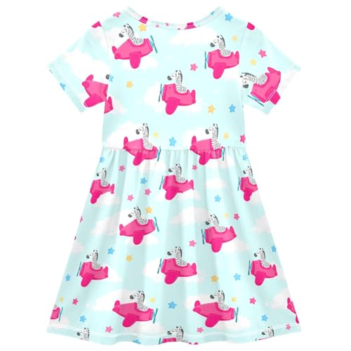 Emelivor Airplane Star Lightblue Girls Summer Dress Toddler Girl Skater Dresses Short Sleeve Dress for Girl,2T2