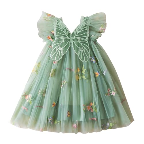 JiAmy Vestito da bambina con tutù in tulle con farfalle, senza maniche, per matrimoni, feste di compleanno, vestiti da principessa, per bambine dai 6 mesi ai 5 anni, Verde, 1-2 Anni