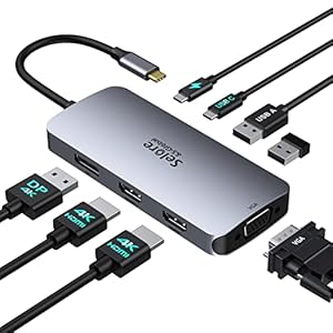 Dock USB C Double Moniteur, 8 en 1 HUB Dual HDMI et Displayport/VGA, PD 100W, USB C 2.0, 2*USB 2.0, Stations d'accueil pour Dell HP Lenovo ASUS Microsoft