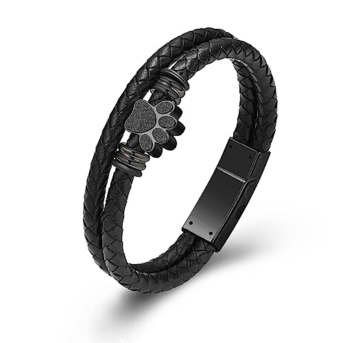 zeqingjw Pet Cremation Jewelry Paw Print Urn Bracelet for Ashes for Women Men Leather Memorial Dog Cat Ashes Keepsake Bangle Jewelry