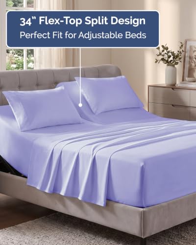 Image of Flex Top Split Head King Sheet Set - 4 Piece Extra Deep Sheets - Lavender