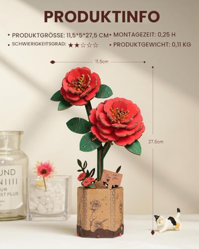 ROBOTIME 3D Holzpuzzle Künstliche Blumen Modellbausätze für Erwachsene zum Bauen, Kreative Wohnkultur, Accessoires Wohnzimmer… – Ansicht 4