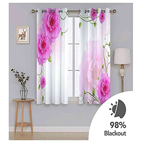 Rideaux occultants 100% polyester à oeillets fleurs roses romantiques 3D