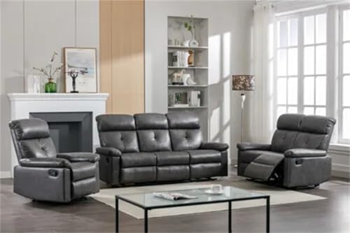 mymai Sofagarnitur, Polstergarnitur 3tlg, Dunkelgrau Kunstleder, Sofa Mit Relaxfunktion, Couchgarnitur, Wohnzimmer Sofa, Couch, Sofa Set für Wohnzimmer