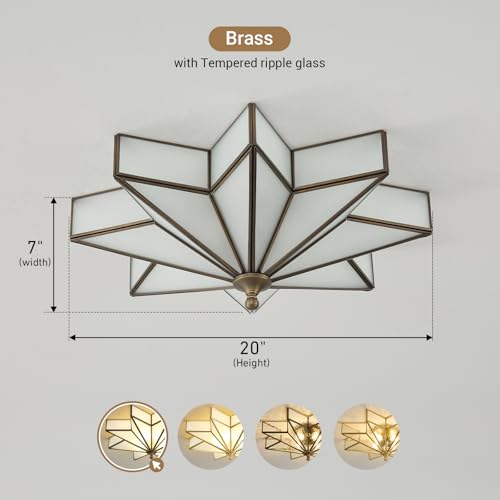 Image of Star Flush Mount Ceiling Light: 20 Inch Brass Milk Glass Lighting Fixture