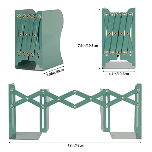 Adjustable Metal Bookends Heavy Duty for Shelves, 2 Dividers, Anti-Slip Design Expandable Book Ends for Desk, Office(Dark Green, 19 inches Max) - Image 3