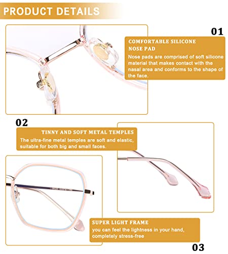 Image of DUCO Retro Square Blue Light Glasses for Women Oversized Blue Ray Blocking Glasses Computer Glasses Teens Fashion Eyeglasses Pink W020