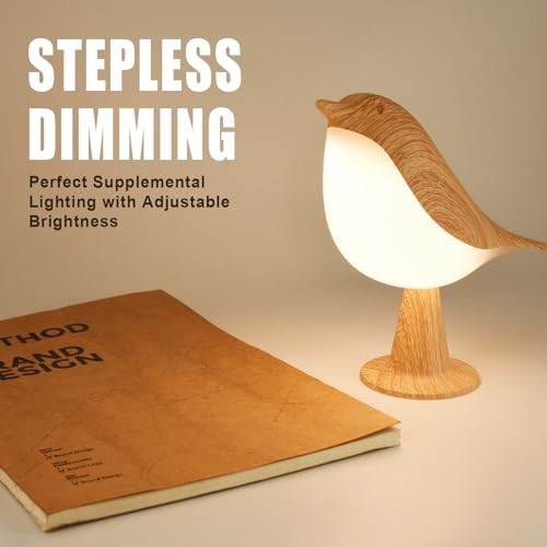 2 Cute Bird Table Lamps Combo,Rechargeable Cordless Lamp with 3 Color Temperature and Adjustable Brightness,Small Desk Lights for Bedroom Nightstand Bedside Table - Wood Tone - Image 4