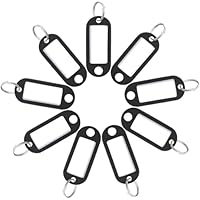 Uniclife 10 Stück Schlüsselanhänger 5 cm Weichplastik-Schlüsselanhänger mit Blanko-Papier-Etiketten Klare Fensterschutzfolien und Geteilte Ringe Flexible Artikelkennzeichnung, Schwarz