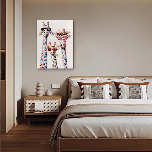 Leinwand Bilder Wandbild 30x40 cm mit Rahmen – Bunte Giraffen im -Design, Kunstdruck auf Leinwand, Ideal für Wohnzimmer, Schlafzimmer oder Kinderzimmer, Mit fixierten Haken und ohne Spuren Nägeln
