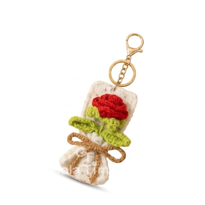 Image of Handmade Crochet Flower Keychain for Bags Keys Purse Backpack Cute Aesthetic Yarn Keyring Bag Charm Handmade Soft Thread Flower Keychain for Girls Women Kids Gifting and Daily Use