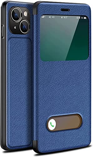 Étui antichoc iPhone 13 Mini clapet magnétique en cuir PU avec support bleu