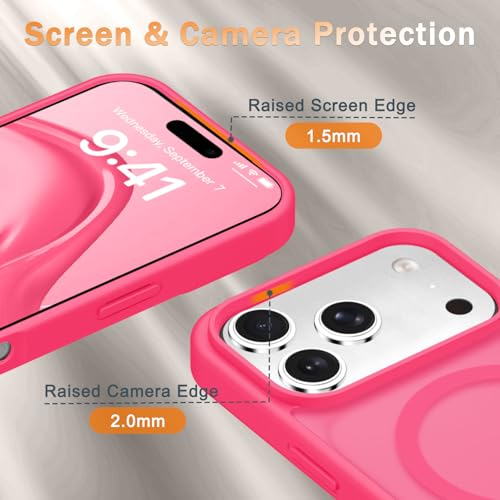 Image of YENAPOON for iPhone 17 Pro Max Case, Matte Magnetic Phone Cover [with 1 Screen Protector] [Support for MagSafe] [Shockproof Military Grade Protection] Translucent Frosted Back, Hot Pink