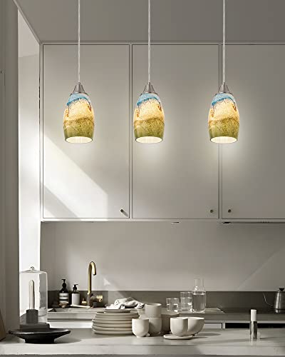 Karyfine 3Pack Mini Pendant Lights Kitchen Island Hand Blown Art Glass Hanging Ceiling Pendant Light Over Island Stained Glass Pendant Light Shade For Bed Room,Hallway,Dining Room,Stairs #TOP5