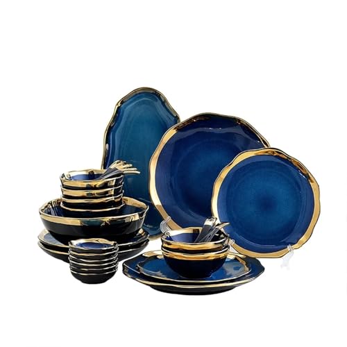 ZIHDKE Vajillas Elegantes Juego de vajilla de cerámica Phnom Penh de 26 Piezas, Platos de Cena de Porcelana, platillos, Cuencos de Sopa de Postre, Plato de Sabor, Servicio de vajilla(6-Person Suit)