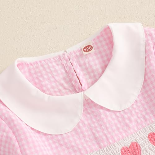 Valentines Outfit for Girls Puff Long Sleeve Princess Dress Doll Collar Heart Embroidery Spring A-line Midi Dress4