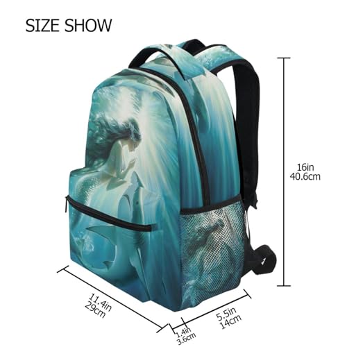 Shark Mermaid Underwater World Backpack for School Boys Girls Adults Kids Bookbag Laptop Bag 18L4