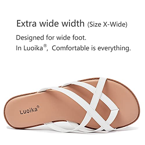 Image of Luoika Women's Wide Width Flat Sandals, Flip Flop Slides Sandal Casual Strapy Sandal Slip on Summer Beach Shoes for Women.
