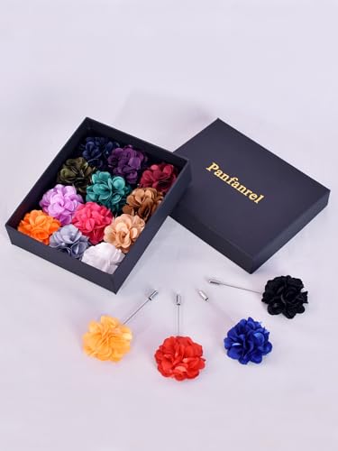 image for Panfanrel 16 Pieces Flower Men's Lapel Pins Handmade Satin Boutonniere