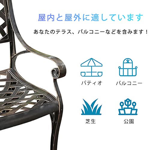 アルミ鋳物 ガーデンチェア 2脚 エレガント ガーデンファニチャー アルミガーデンチェア 軽量 背もたれ付き キャンプチェア アウトドア 庭 バルコニー テラス 屋外家具、簡単な組み立 (Color : チェア2脚) 5枚目