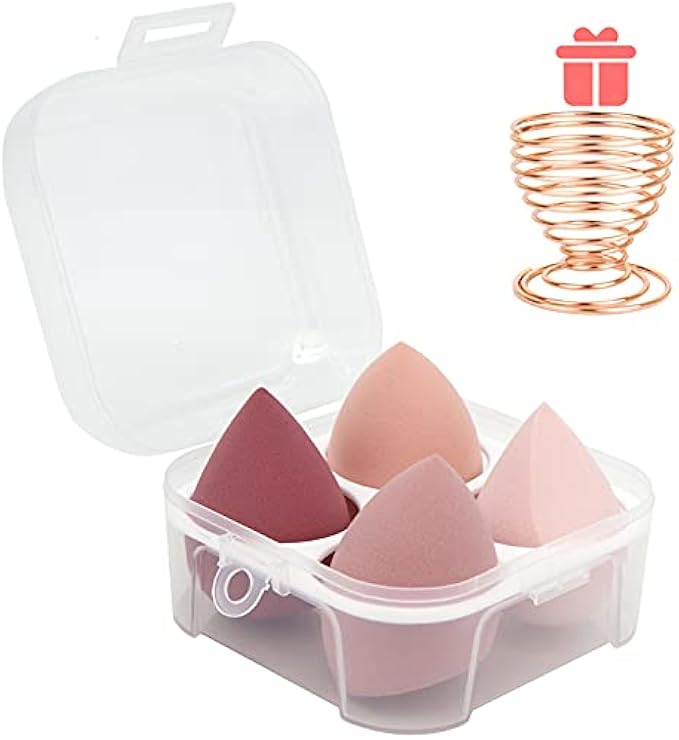 5 Pcs Makeup Sponges Set - 4 Beauty sponges Blending Blenders with 1 Holder and Egg Case, Flawless for Cream, Powder and Liquid (Pink)