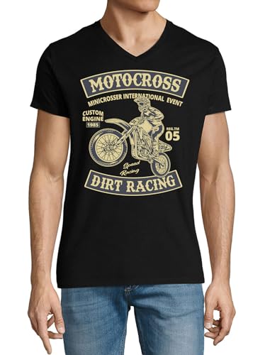 T-shirt motocross Dirt Racing en coton de qualité supérieure noir à col en V