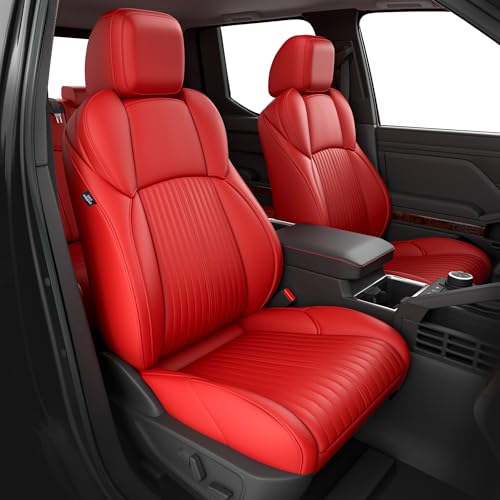 FREESOO Custom Fit Leather Tacoma Seat Covers Full Set Gen 4Th 2024-2025 Double Cab, for Sr/Sr5/Trd Prerunner/TRD Sport/TRD Off-Road/Limited, Seat Covers for Tacoma (5 Seats, Red)