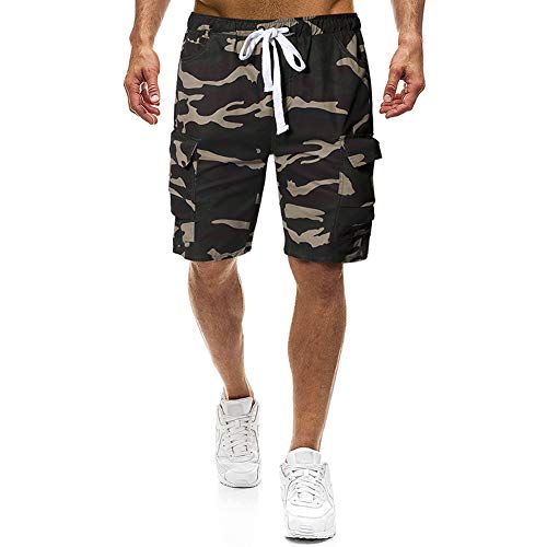 Elegeet Men's Cotton Relaxed Fit Multi Pockets Camouflage Camo Cargo Shorts Outwear Work Army Green X-Large