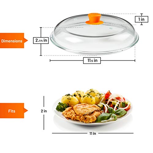 Bezrat Microwave Glass Plate Cover | Splatter Guard Lid With Easy Grip Silicone Handle Knob | 100% Food Grade | Bpa Free And Dishwasher Safe | Fits Plates And Bowls 11 X 2 Inches (Orange) #TOP2