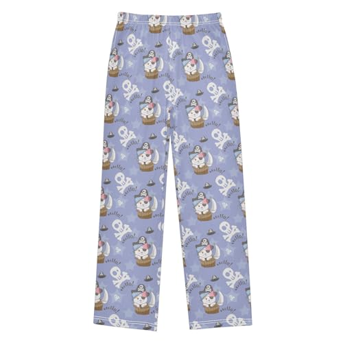 Hello Pirate Cat Boys Long Pants Soft Trousers Elastic Waist Kids Lounge Bottoms with Pockets S-XL