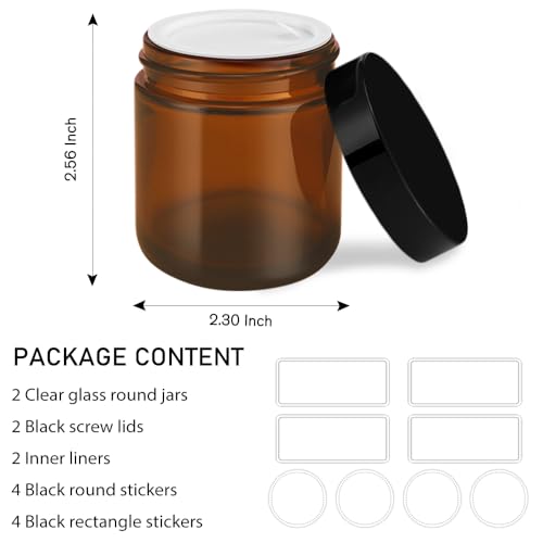 4 oz Glass Jars with Lids, 2 Pack Amber Jars with Lids & Inner Liners, Wide Mouth | Glass Black Mason Jars for Cream, Lotion, Honey, Jam, Jelly | Kitchen & Home3