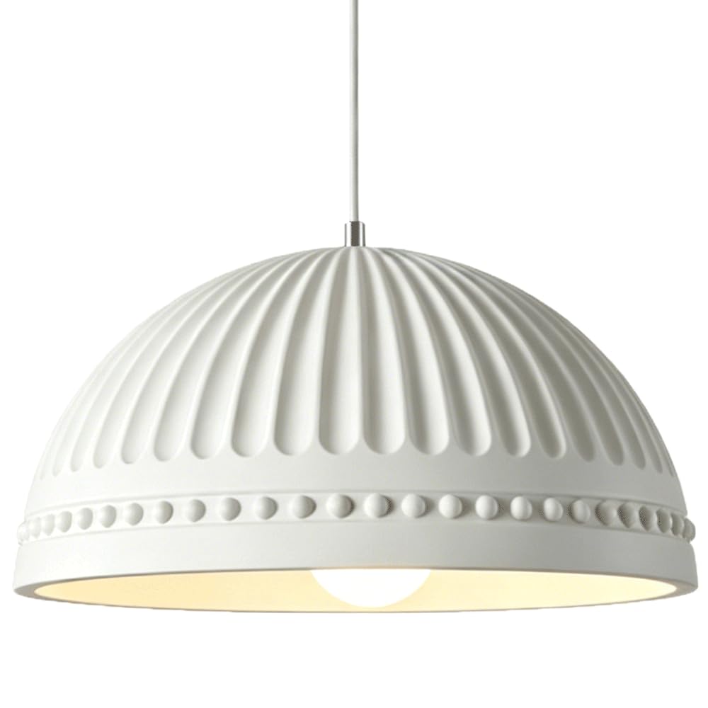 ESIYUVO Vertical Embossed Bell Resin Hanging Lamp Modern Minimalist White Pendant Light Metal Ceiling Plate French Chandelier Bedside Decor Lighting Fixture for Living Room Hallway Entrance Corner